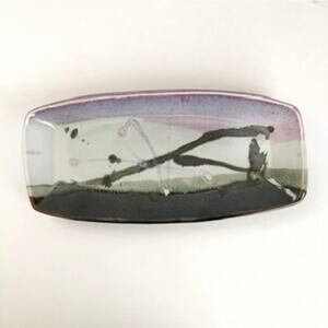 Studio Art Pottery Key Trinket Tray Plate 11x5" Abstract Brushstroke Glaze